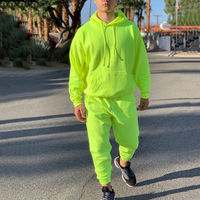 Neon zielony styl moda męska dres stałe 2 sztuk z długim rękawem Hoody + luźne Swearpants Casual Sportsuit mężczyźni 2021 najnowszy OMSJ 1